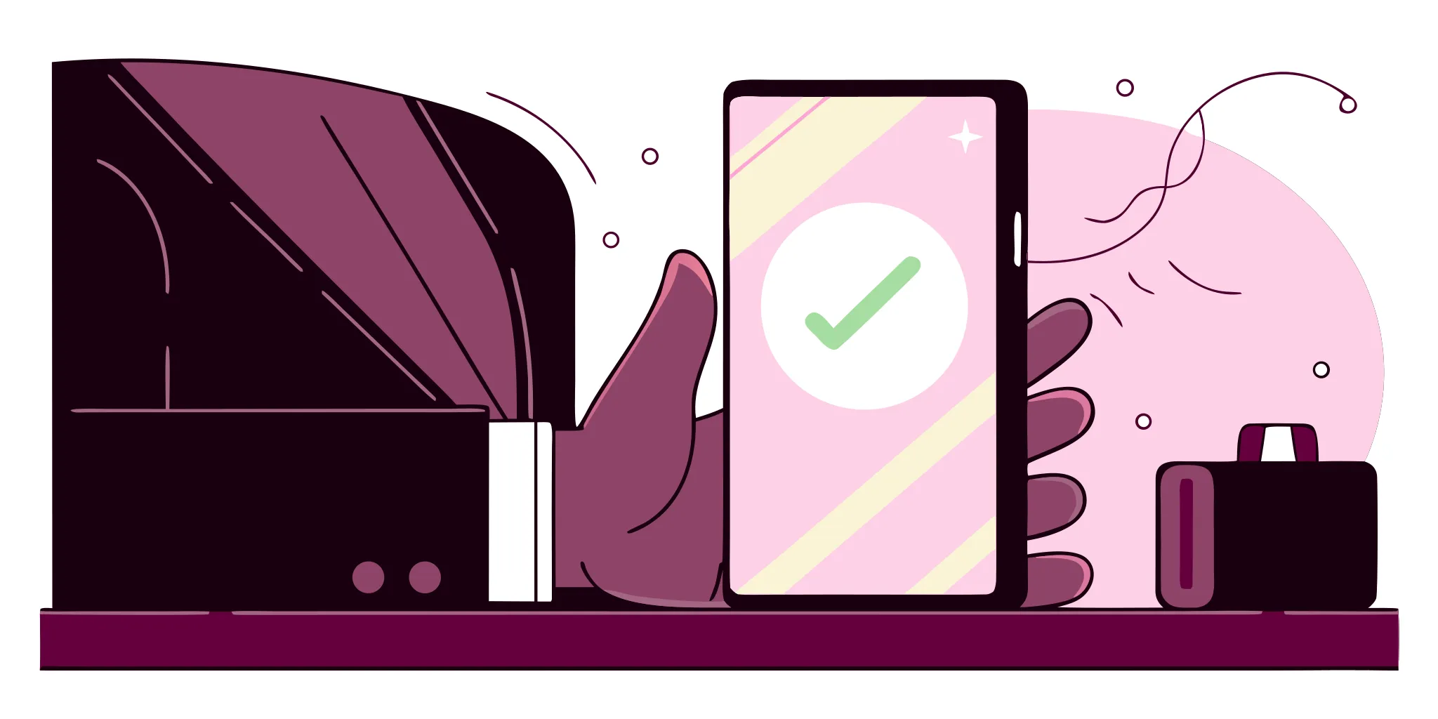 A smartphone screen with a checkmark showing approval for instant loans with e-transfer.