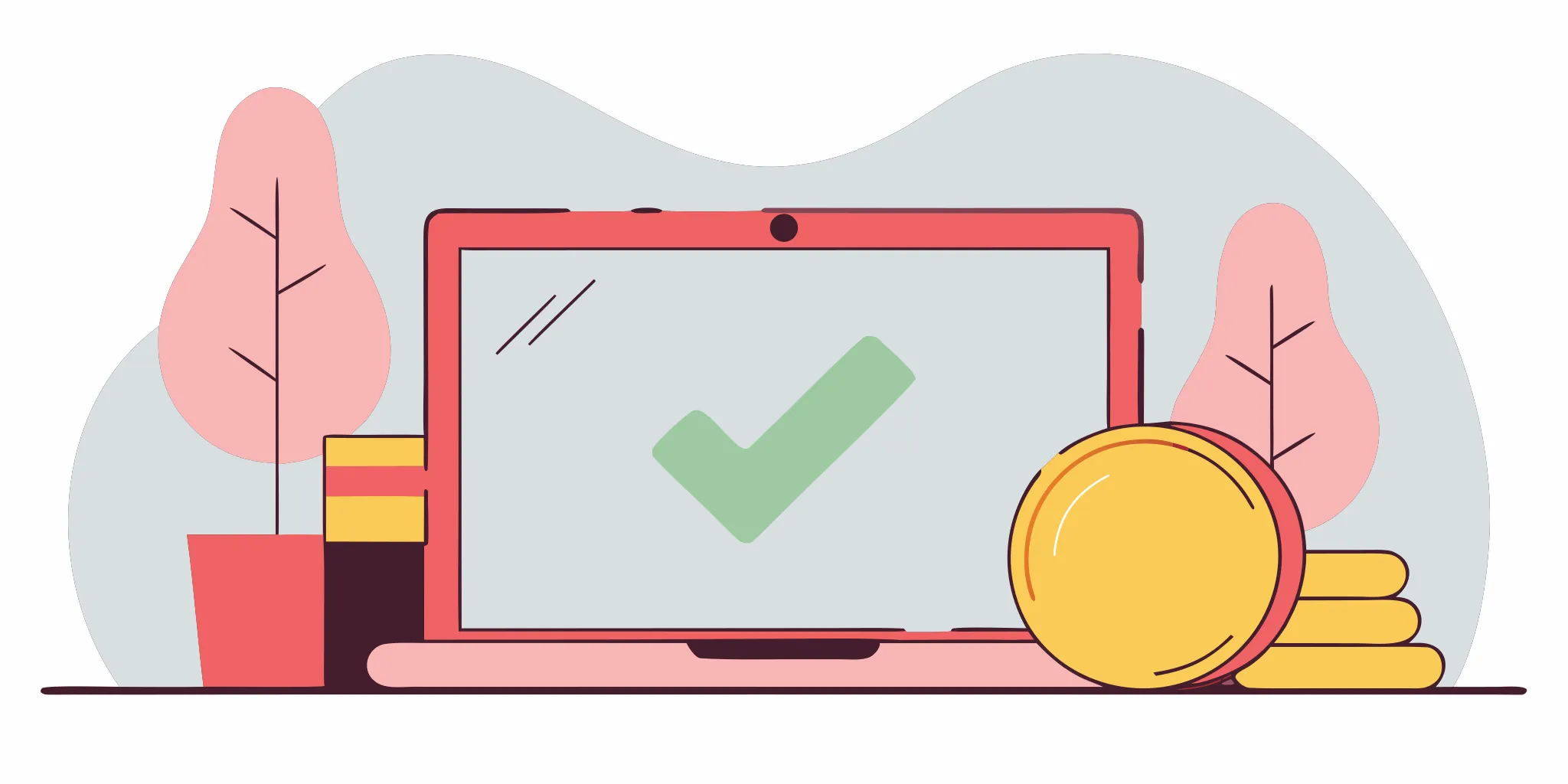 Approved online loan application shown on a laptop screen with Canadian dollars on a wooden desk