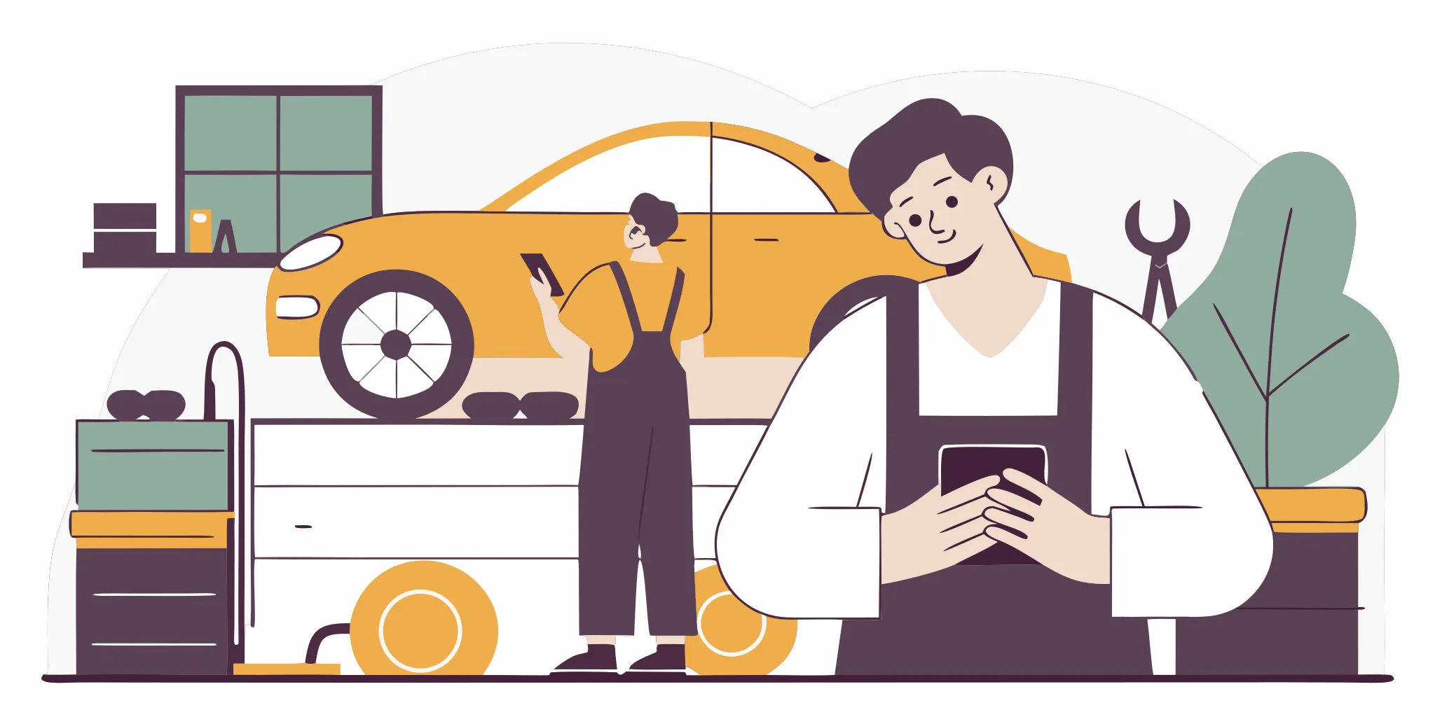 Canadian driver reviewing car repair financing options on a smartphone at a repair shop