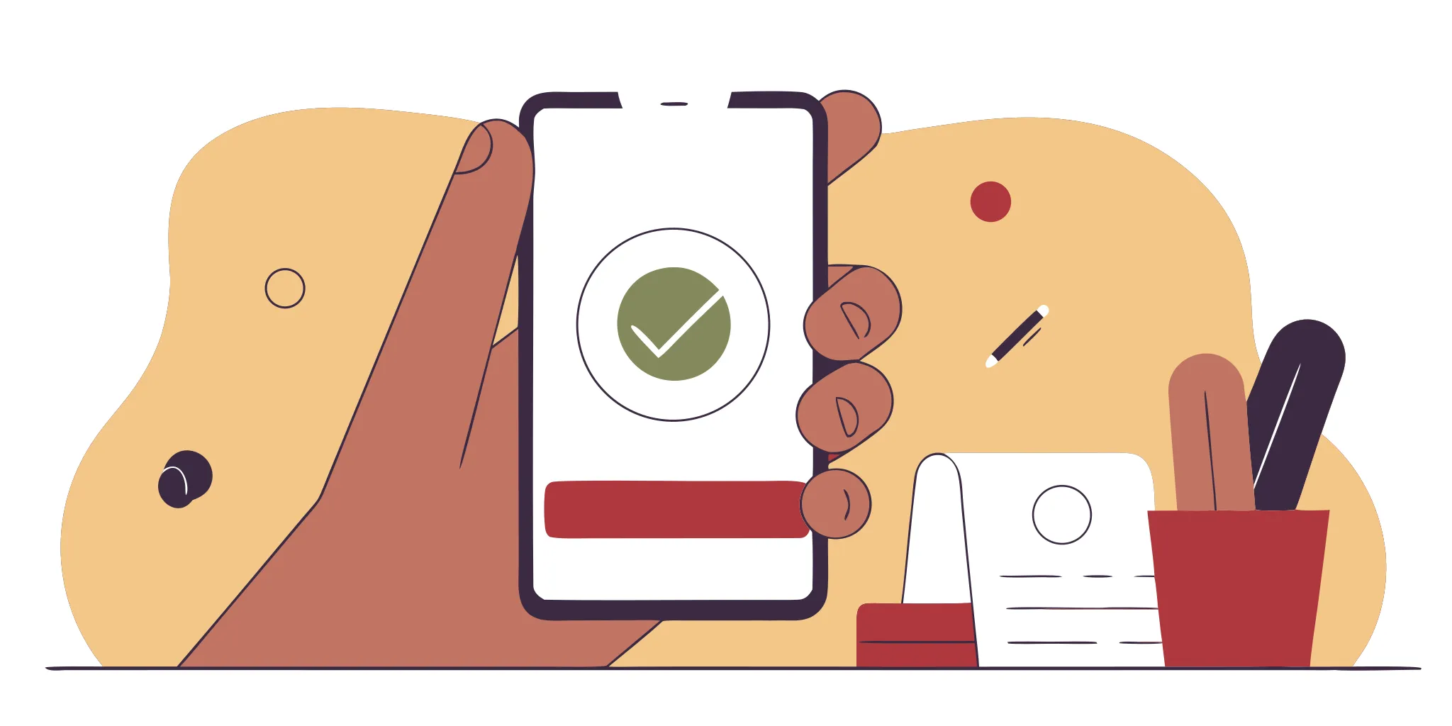 A smartphone shows a green checkmark, confirming approval for an instant loan with no credit check.
