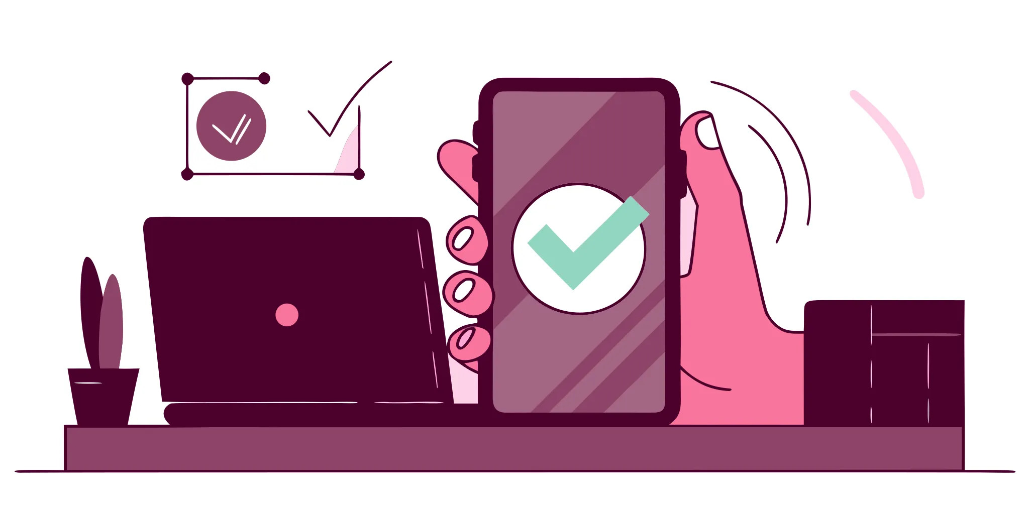 Fast instant loan approval confirmed with a checkmark on a smartphone.