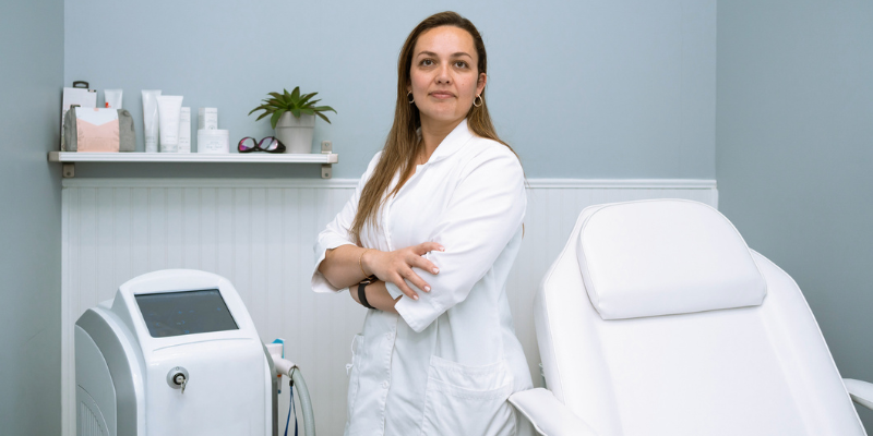 A small business worker in a skincare and laser clinic.