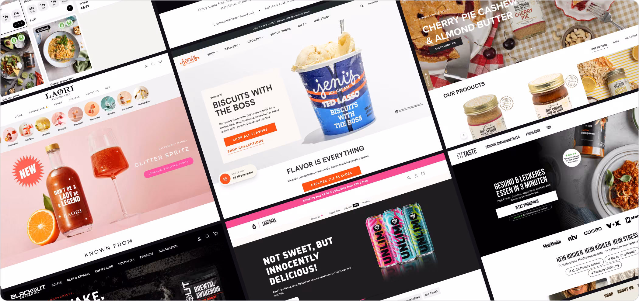 A mosaic of live Shopify bundle storefronts, from concern-based routines and build-your-own-box flows to subscription bundles, all powered by Easy Bundles.