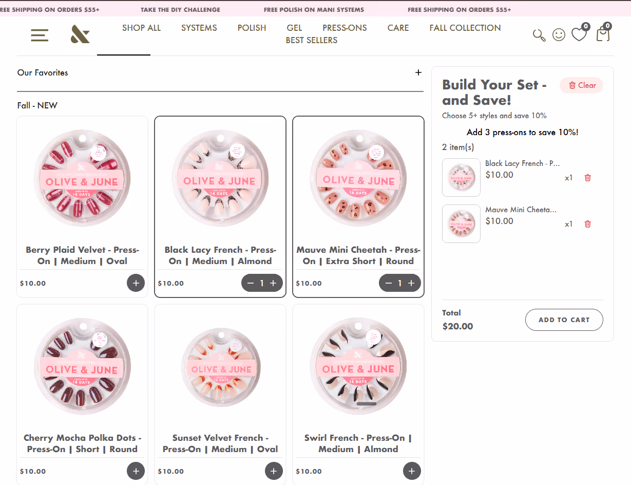 Mix and match bundle builder by Olive & June, built with Easy Bundle Builder
