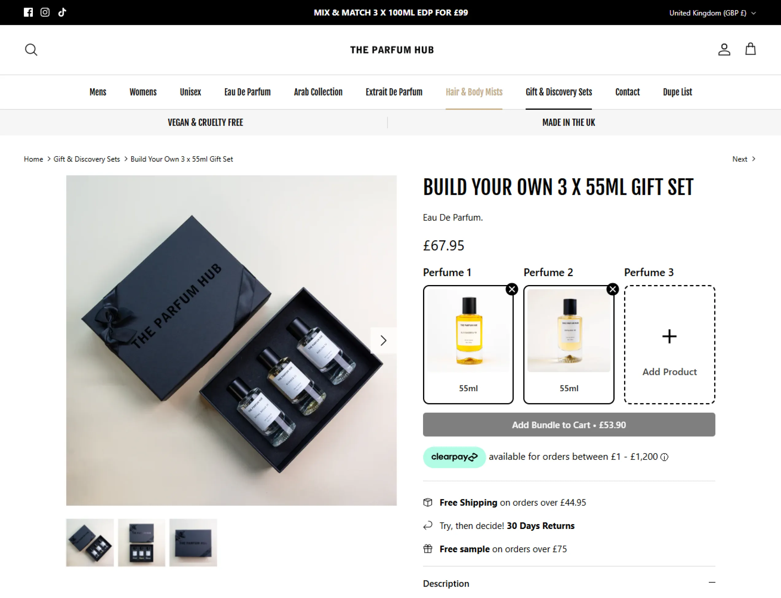 Parfum Hub gift box builder built with Easy Bundle Builder