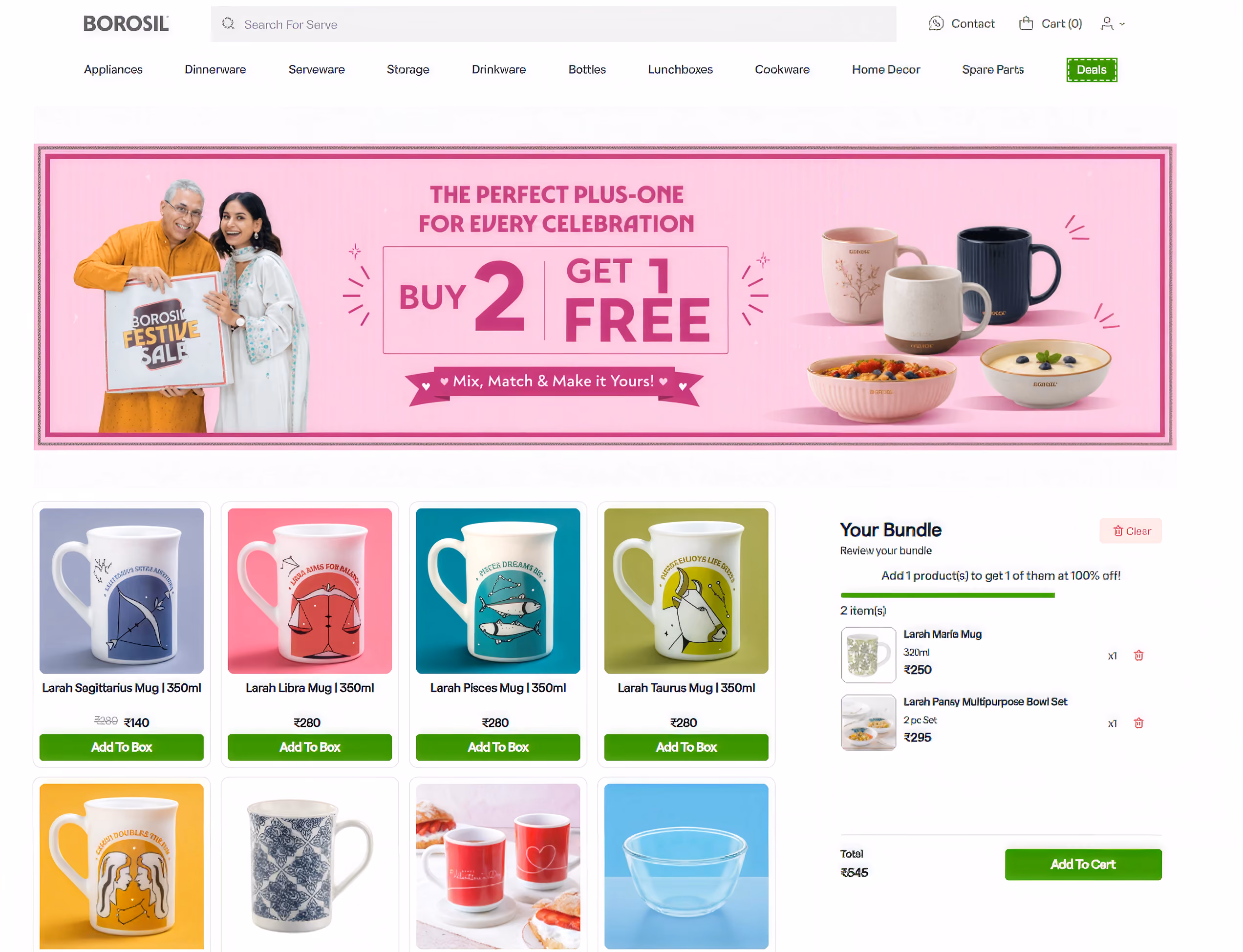 Borosil Buy X Get Y bundle built with Easy Bundle Builder
