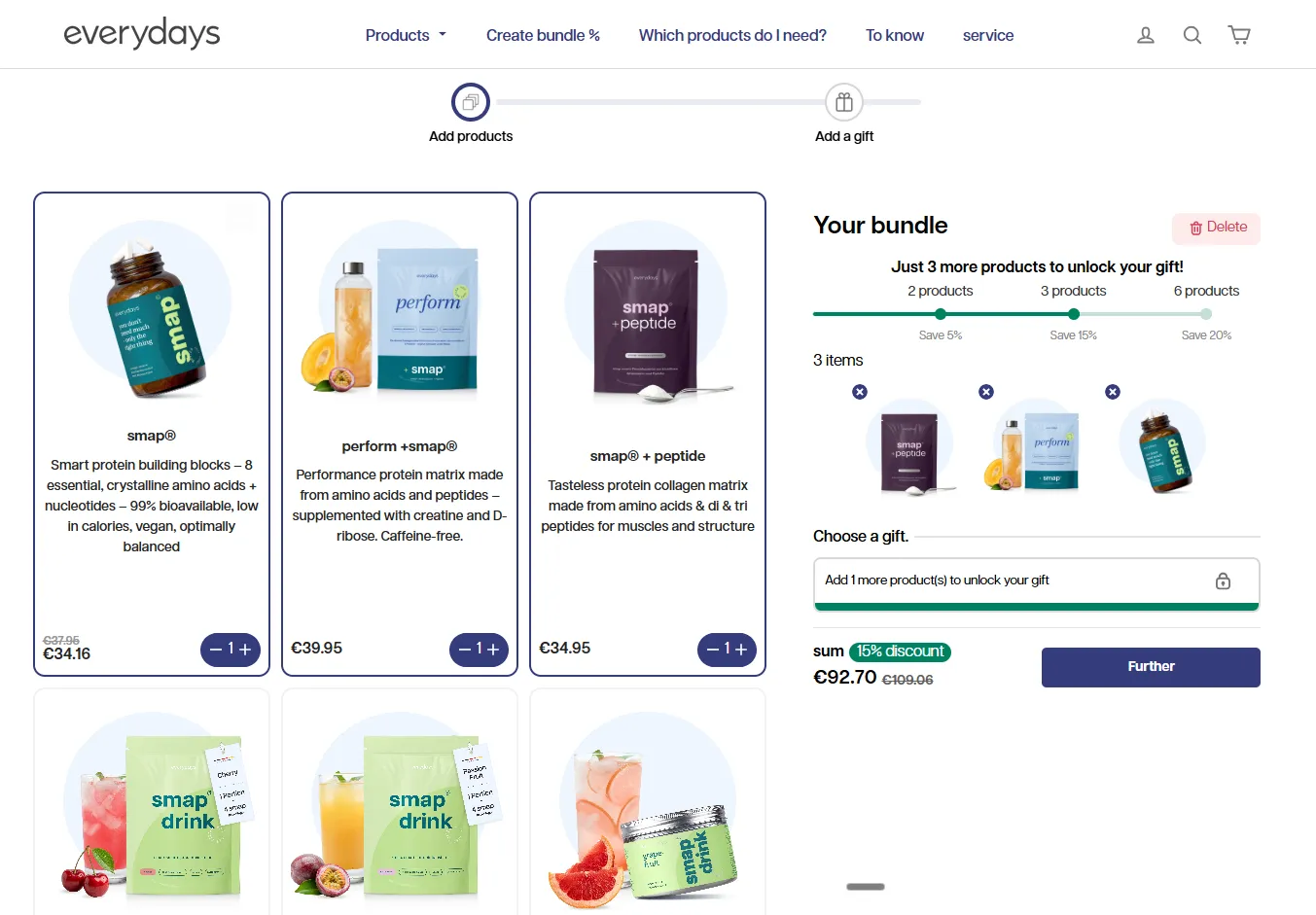 Everydays' free gift and add-on bundle builder on Shopify