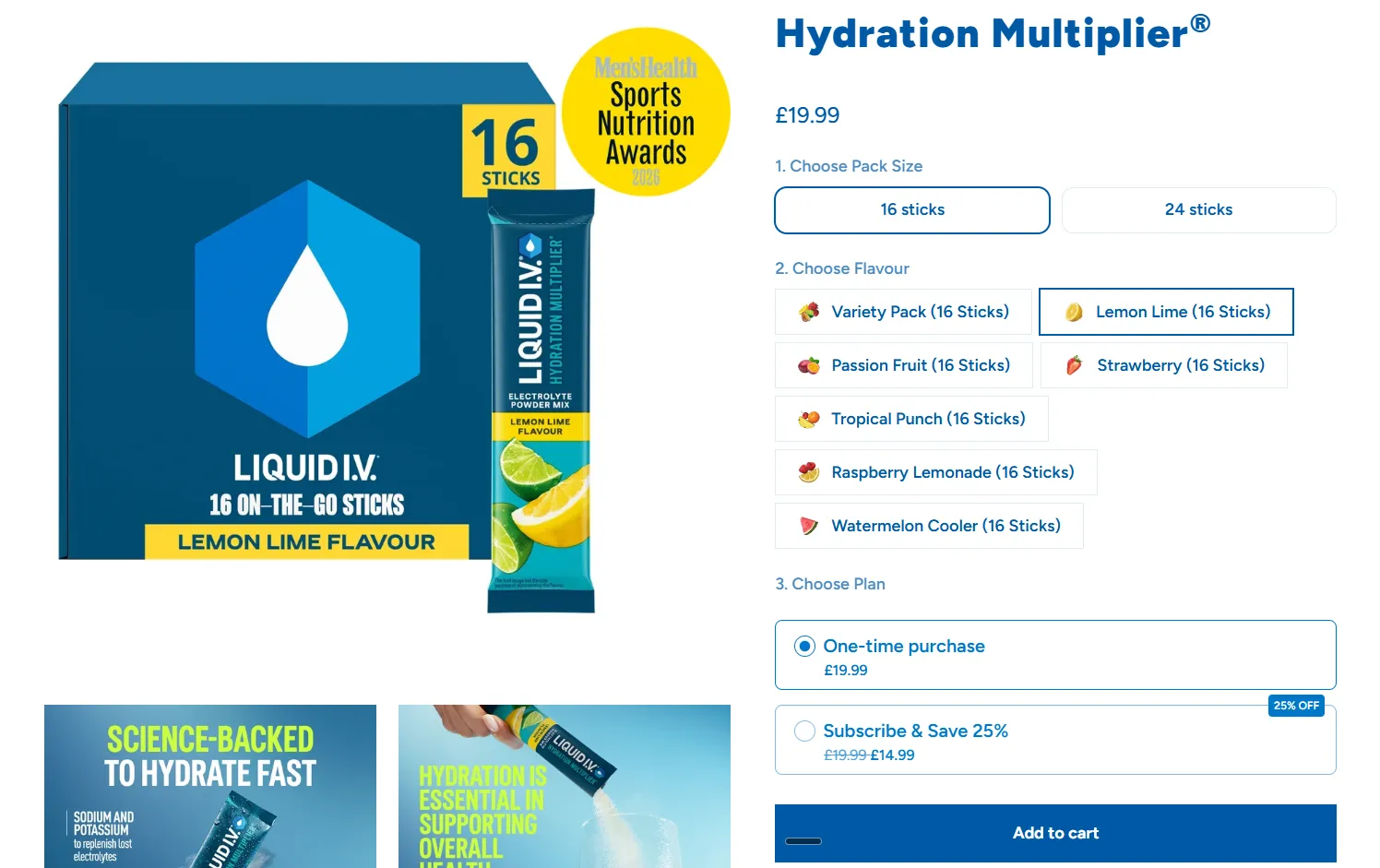Liquid I.V. UK's pre-curated bundle with per-slot flavour and size selection on Shopify