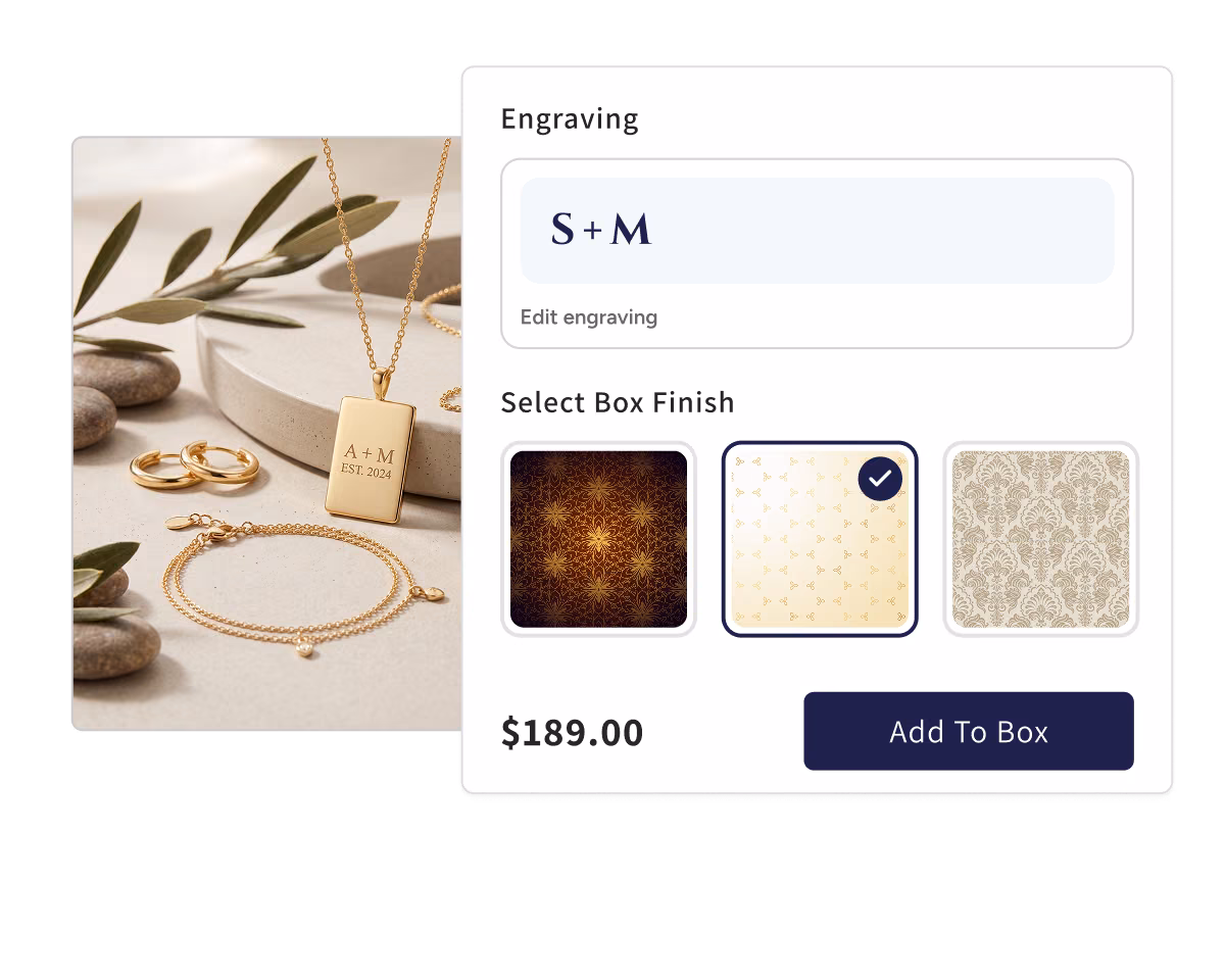 Bundle with personalization fields for gift notes and engraving