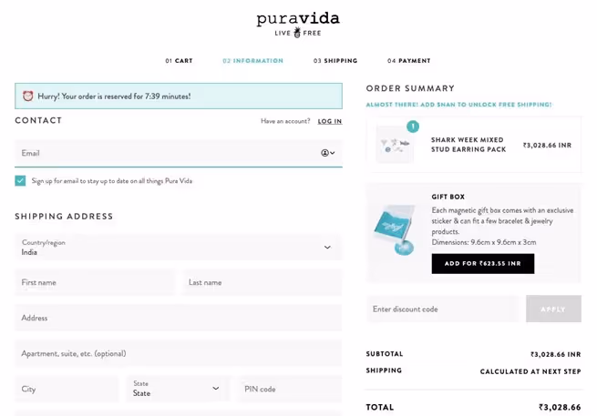 puravida's cart abandonment offer.