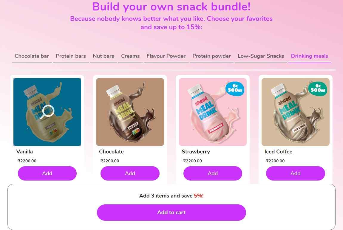 ahead's Build Your Own Bundle made by Easy Bundles allows customers to create their own snack bundle.