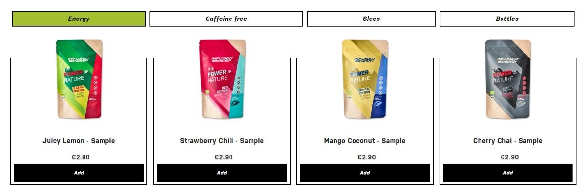 A mix-and-match bundle from Infused Energy made using Easy Bundles, allowing customers to select various bundle products.