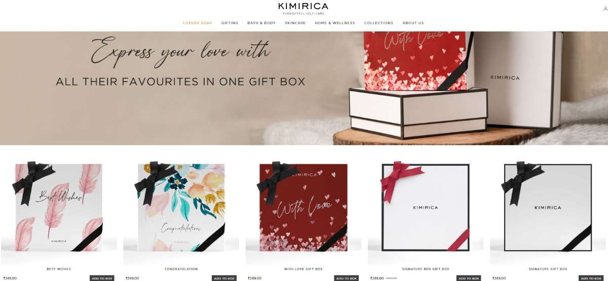  A gifting bundle of Kimirica made using Easy Bundles, encouraging customers to build their own gift box.