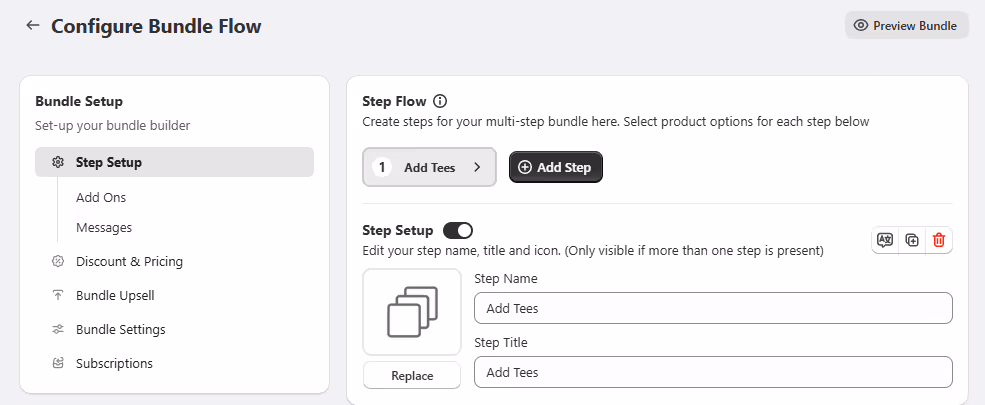 Shopify Mix & Match Bundle - Step setups