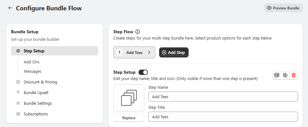 Shopify Mix & Match Bundle - Step setups