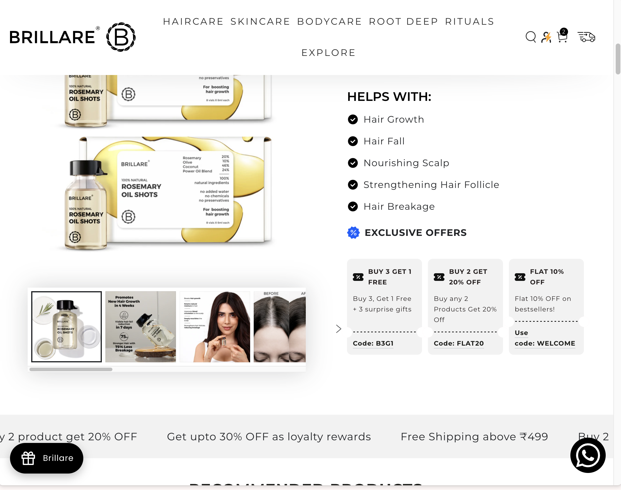 Brillare's products page showing the bundle deals and discounts they are offering