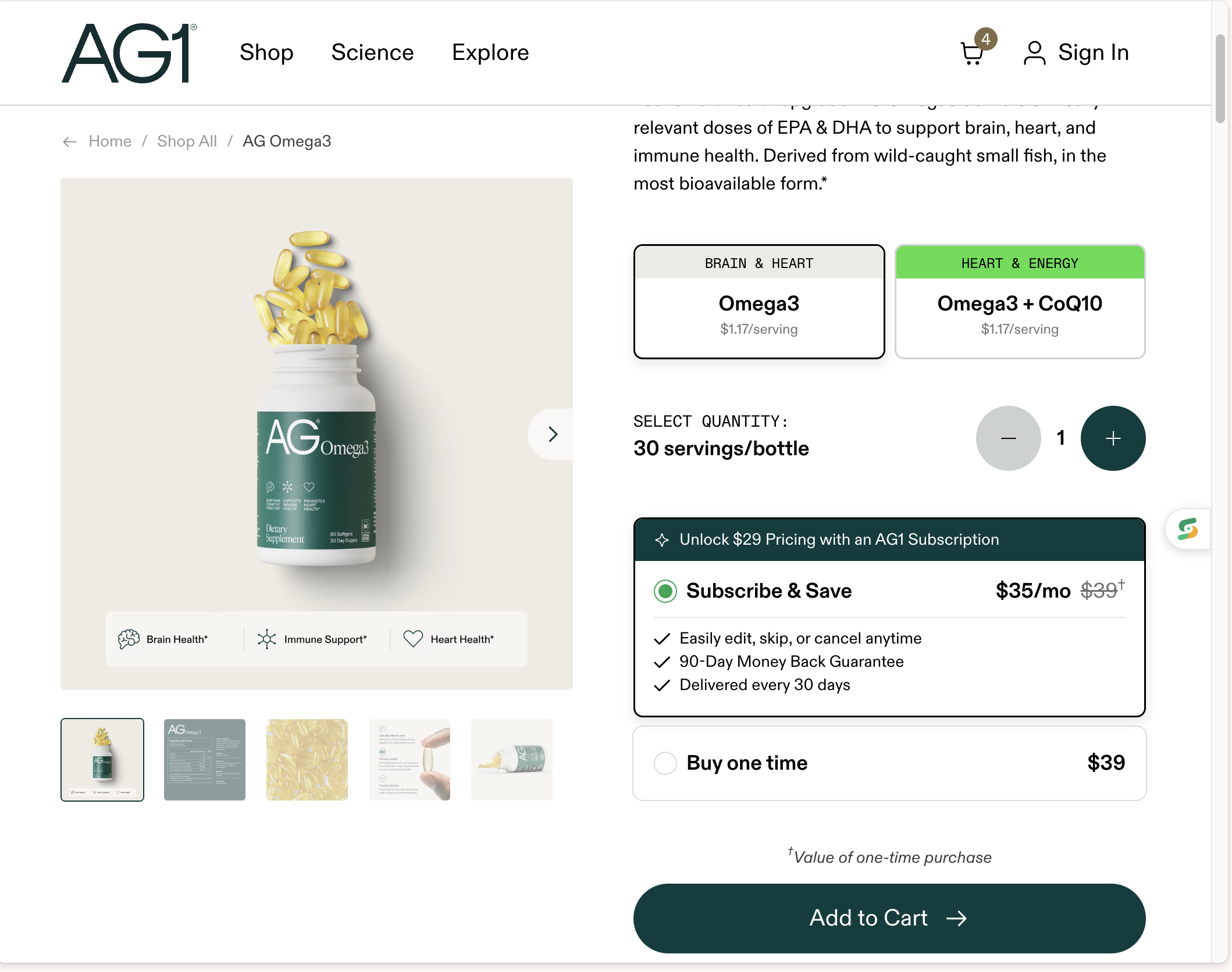 A picture showing AG1's subscription discount example
