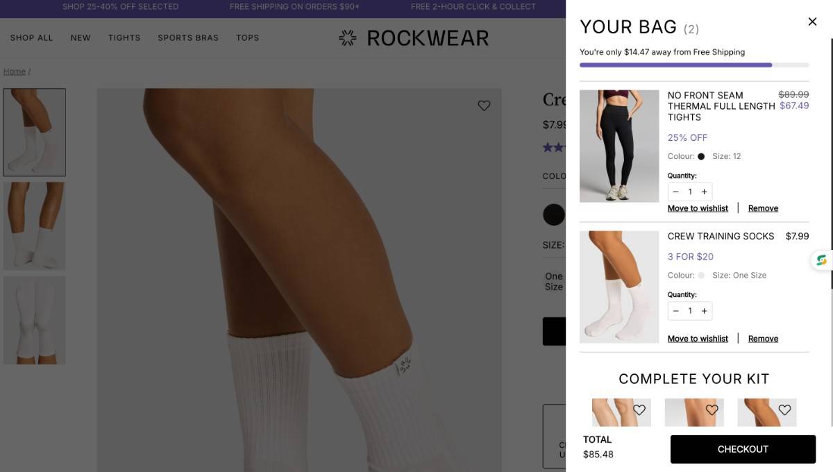 A picture of Rockwear's cart showing their volume discount strategy