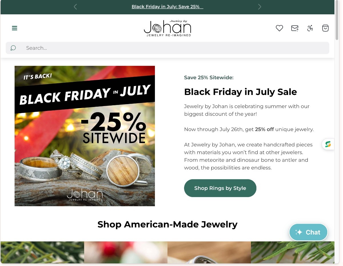 A picture showing the Black Friday discount offers currently provided by Jewelry by Johan