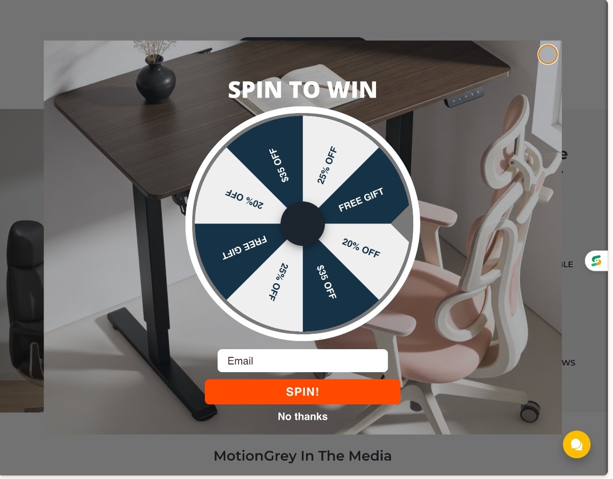 Gamified spin and win discount setup offered by Motiongrey
