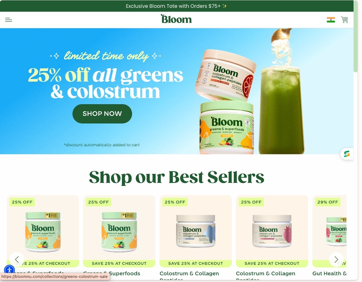A picture showing the current discounts given by Bloom Nutrition
