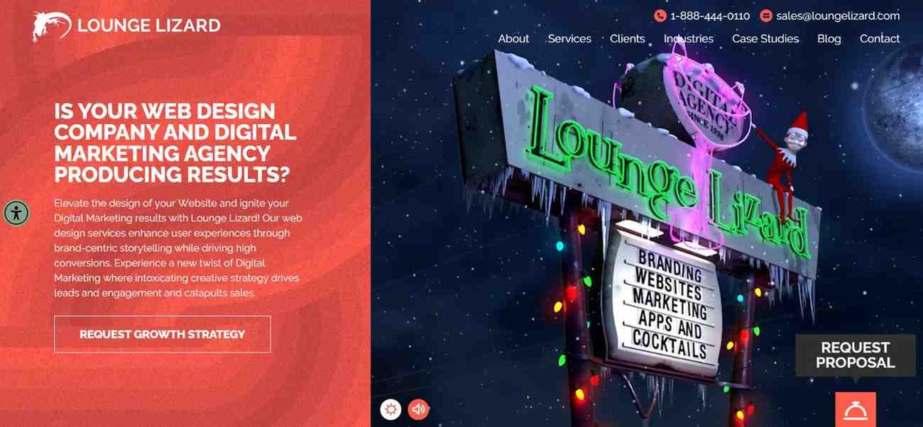 A screenshot of the Lounge Lizard website homepage.