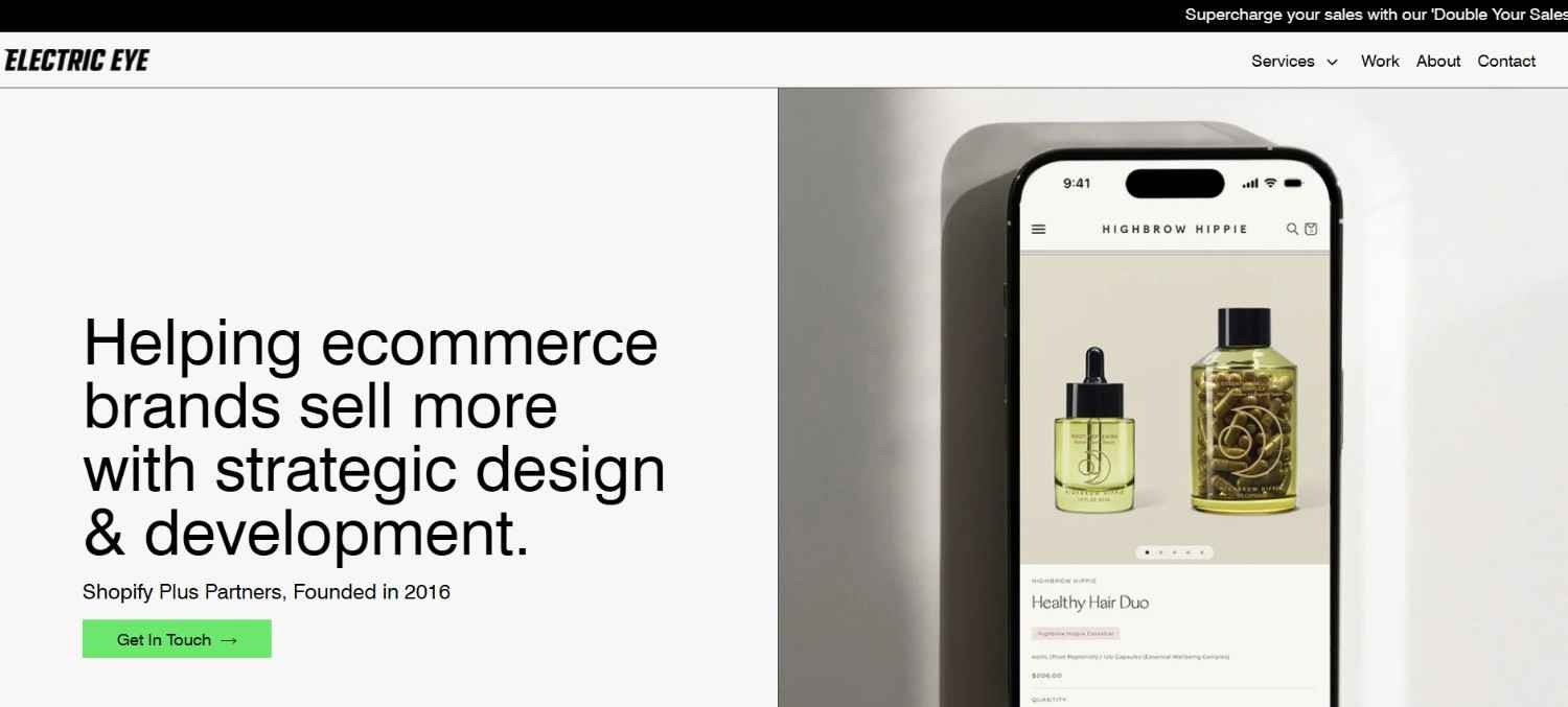 A screenshot of the Electric Eye website homepage