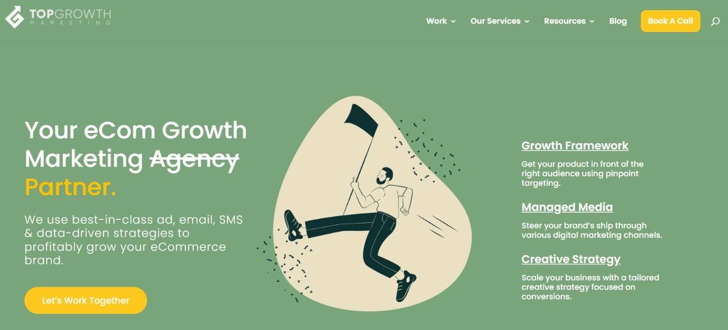 A screenshot of the Top Growth Marketing website homepage.
