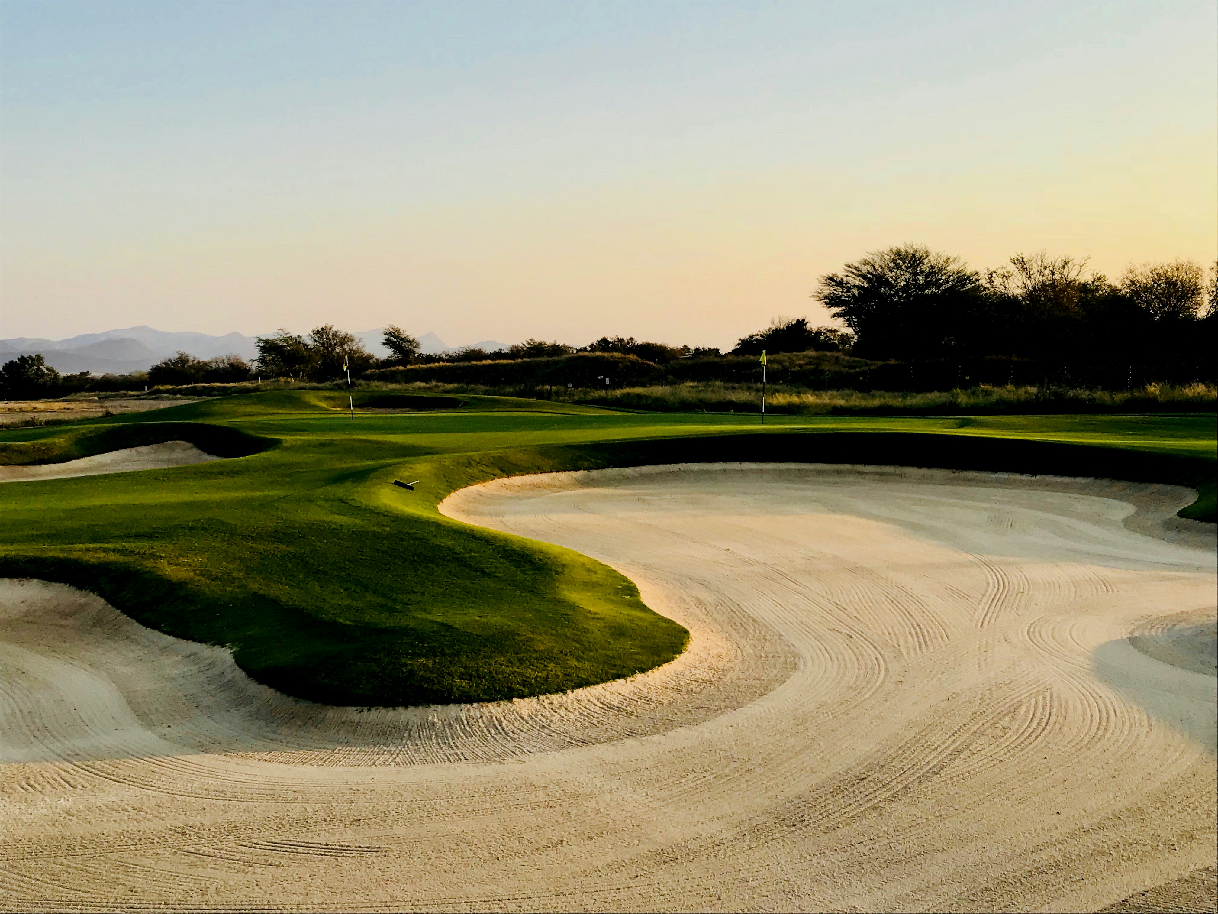 Golfer in Ansprechposition vor dem Schlag – mit weniger Schwunggedanken frei schwingen
