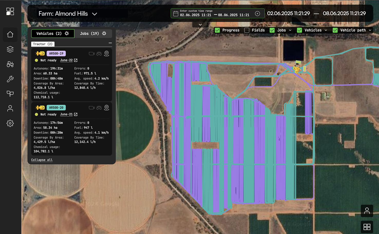 Plan jobs by matching fields and machines, then press “GO.”