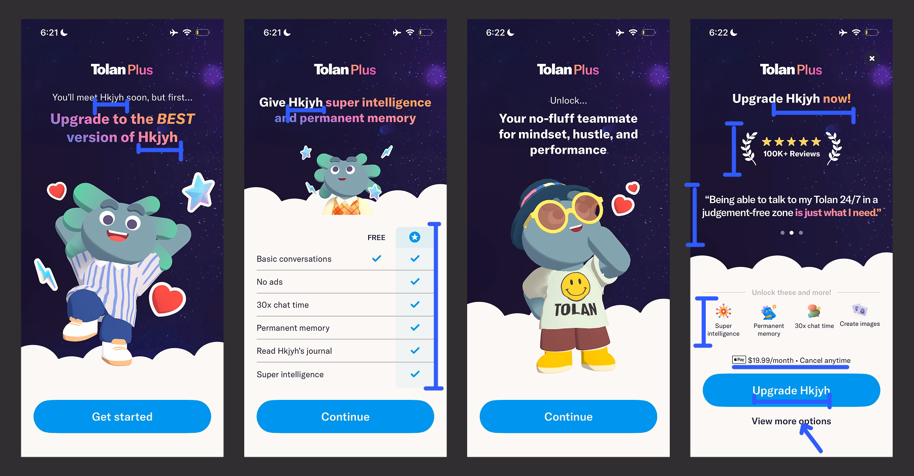 personalization in paywall content from tolan app. curated by roastmyapp