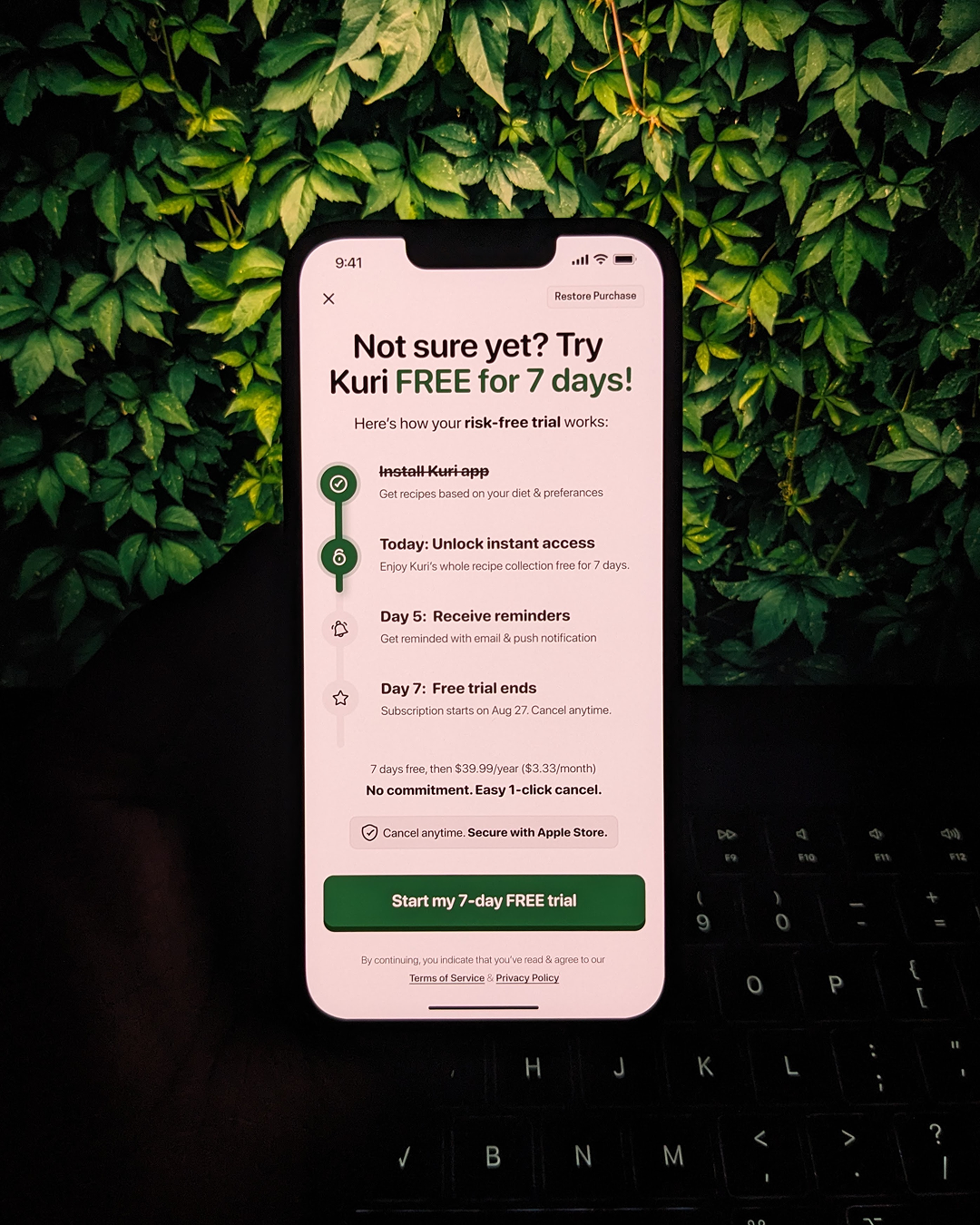 Monthly paywall A/B test experiment designed and implemented on RevenueCat, Superwall or Adapty. Paywall design example.