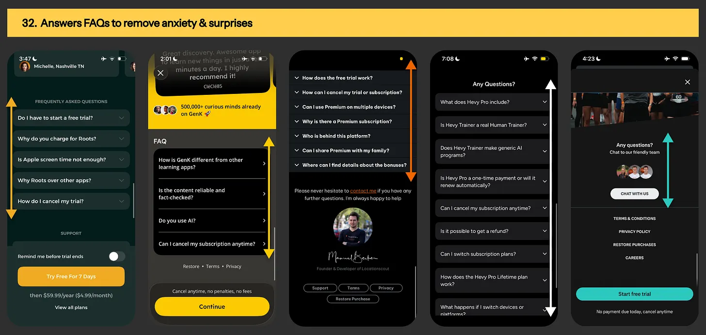 FAQ section from Roots, GenK, LocationScout, Hevy & Runna app