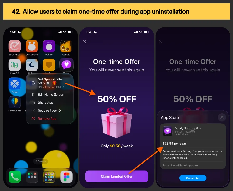 Promotion offer example during app uninstallation