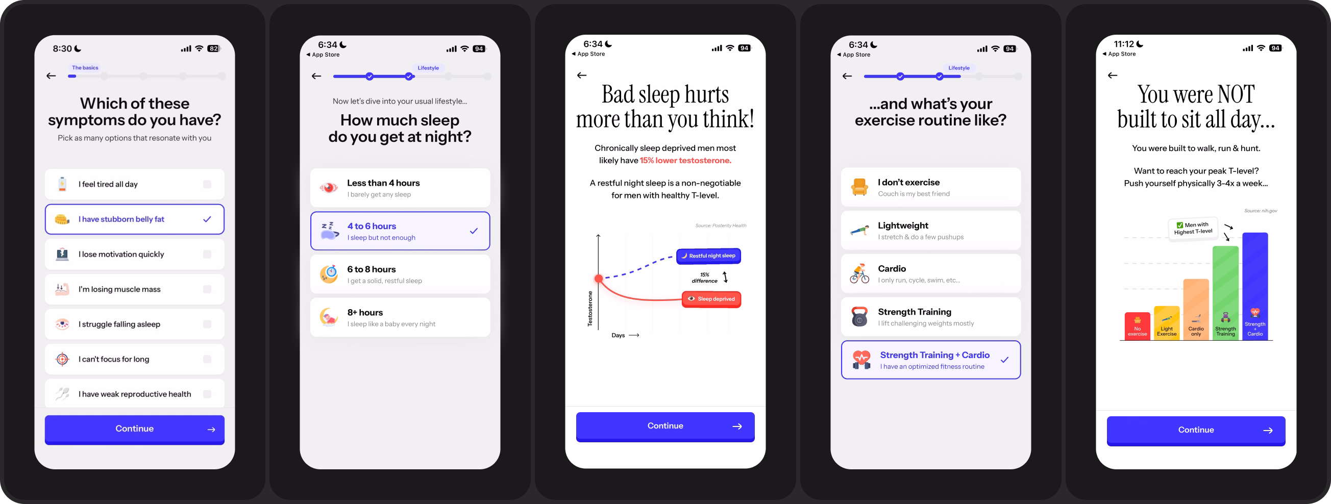 app onboarding screens UI design for life reset app for men
