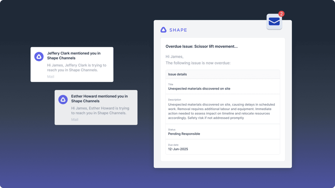 Email Reminders at Shape Construction - Construction Field Management Software