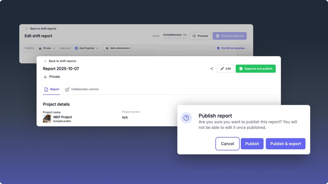 Shape Construction - field construction management software - Shift Report Approval Flow
