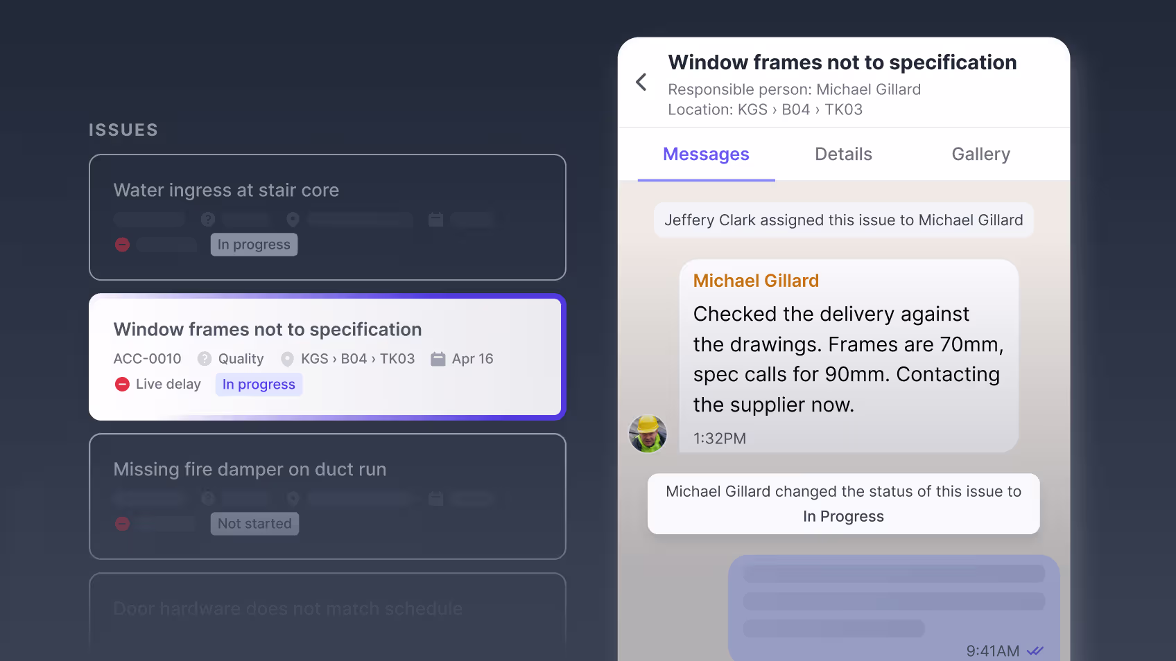 Issue Channel in Shape for mismatched windows, with the issue details and photos beside the conversation