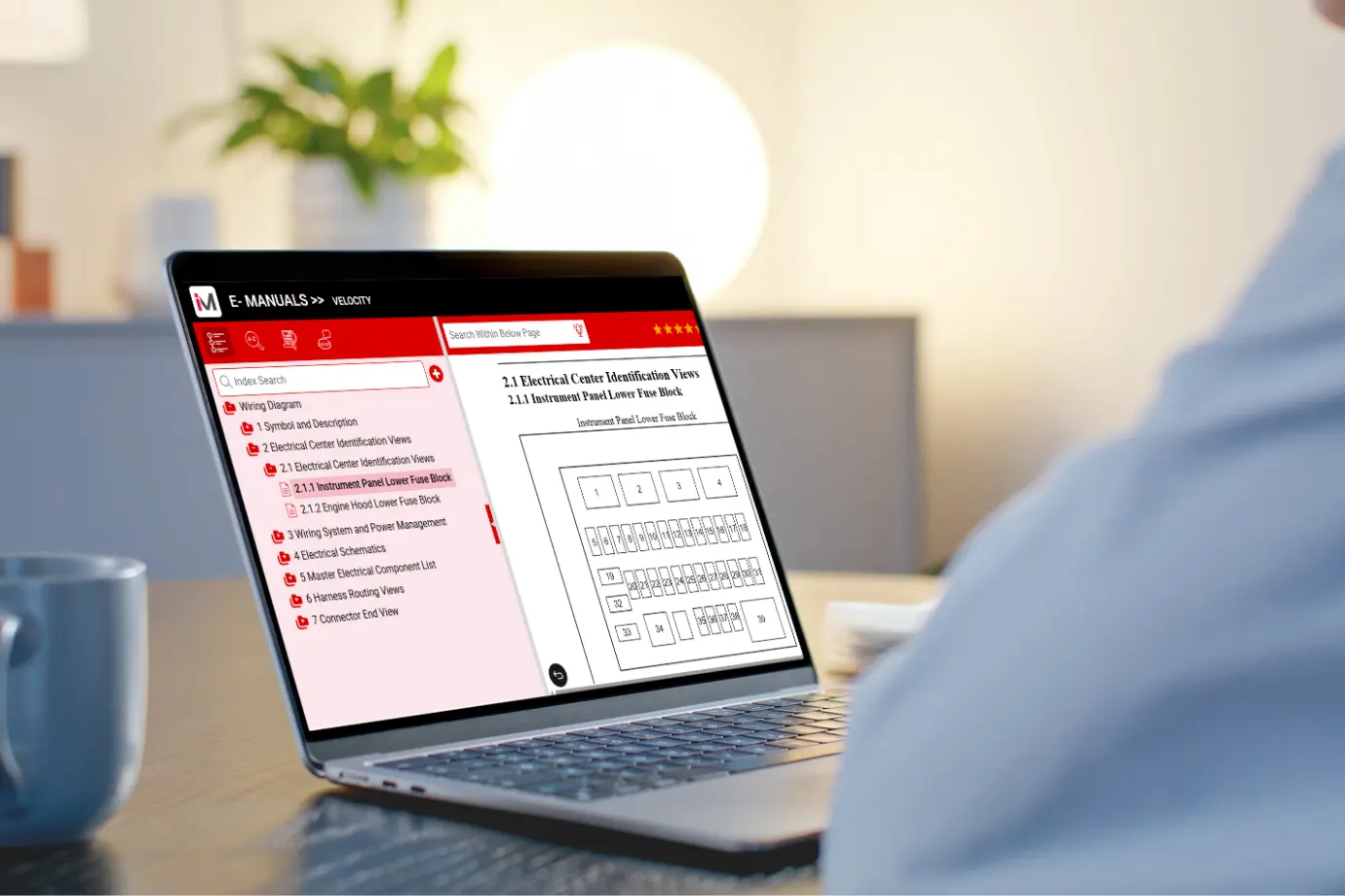 Engineer navigating an enhanced interactive manual with search, annotations, and embedded media using Intelli Manual