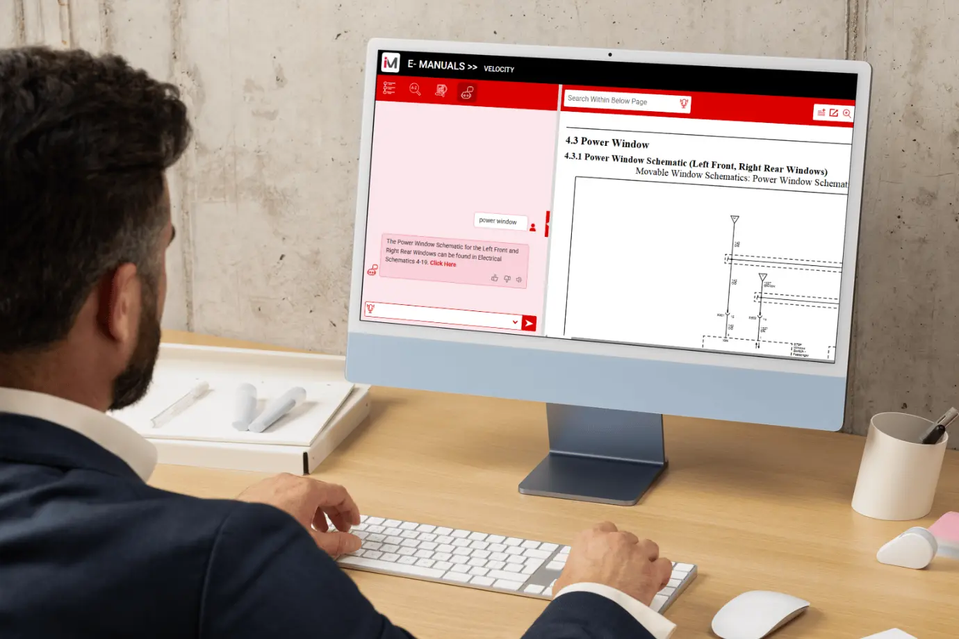 Technician using Intelli Manual with AI features that analyze and recommend relevant manual sections in real-time