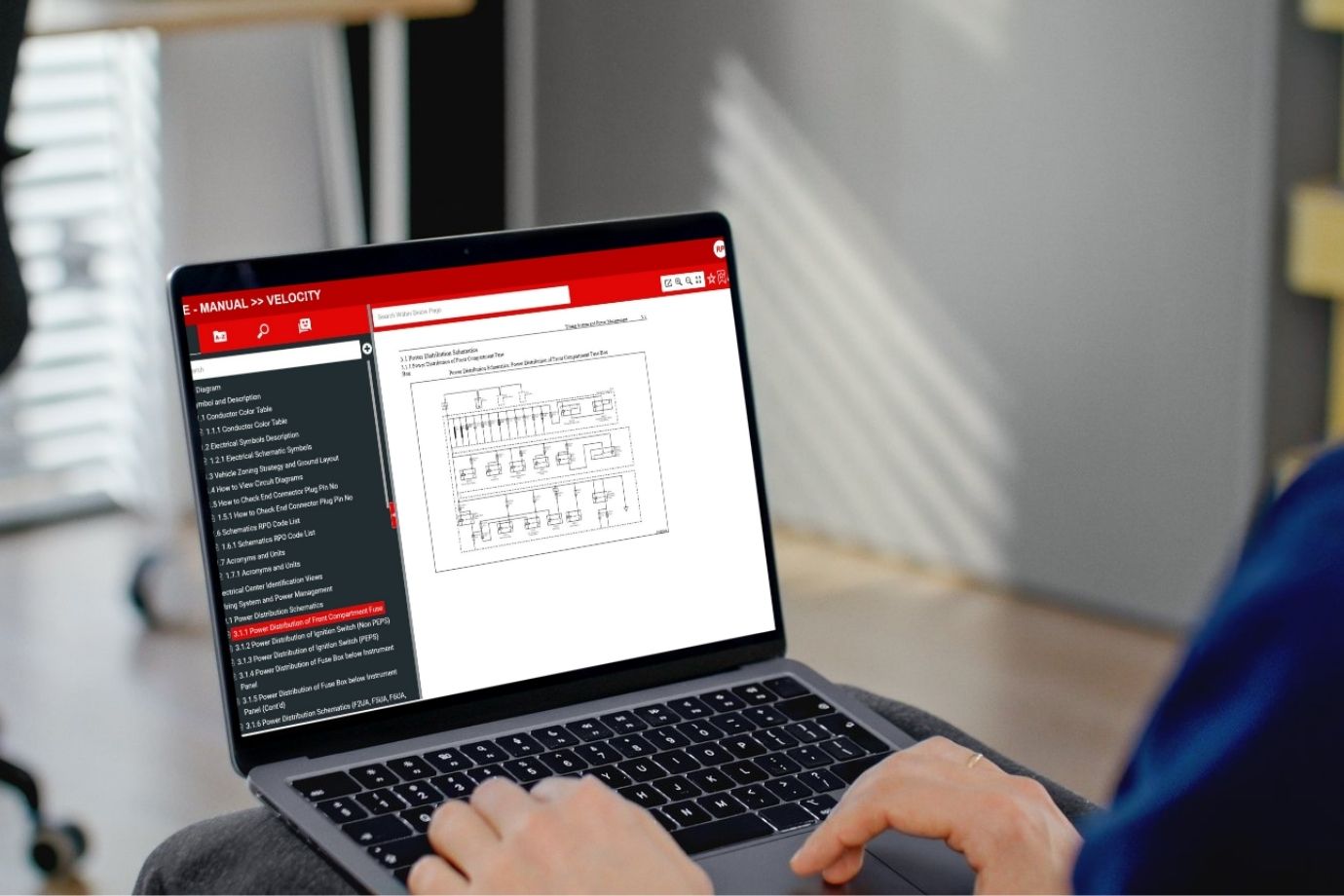 User interacting with the Intelli Manual’s digital interface for technical guidance