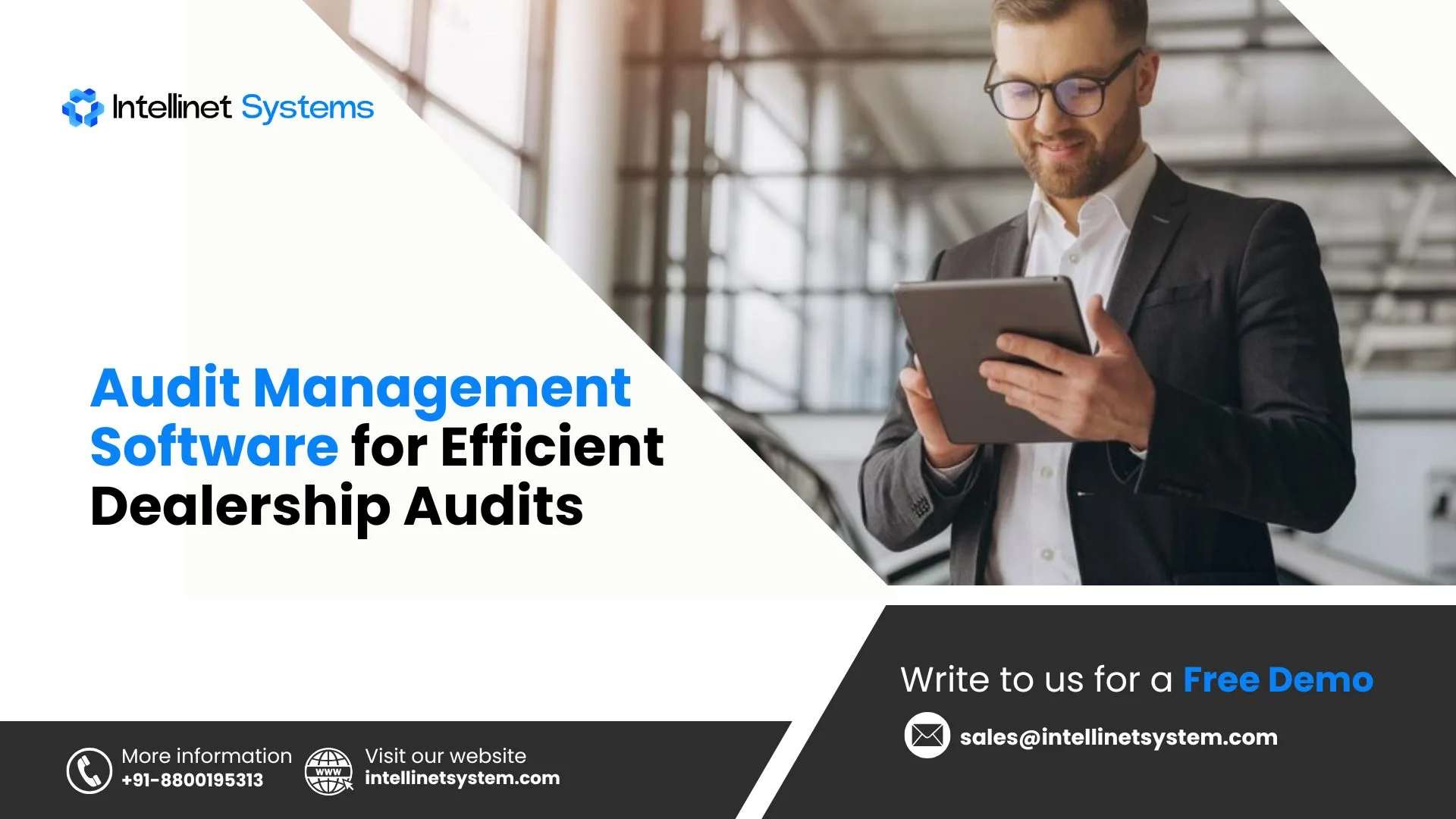 A dealership auditor is using audit management software on a tablet to review compliance reports