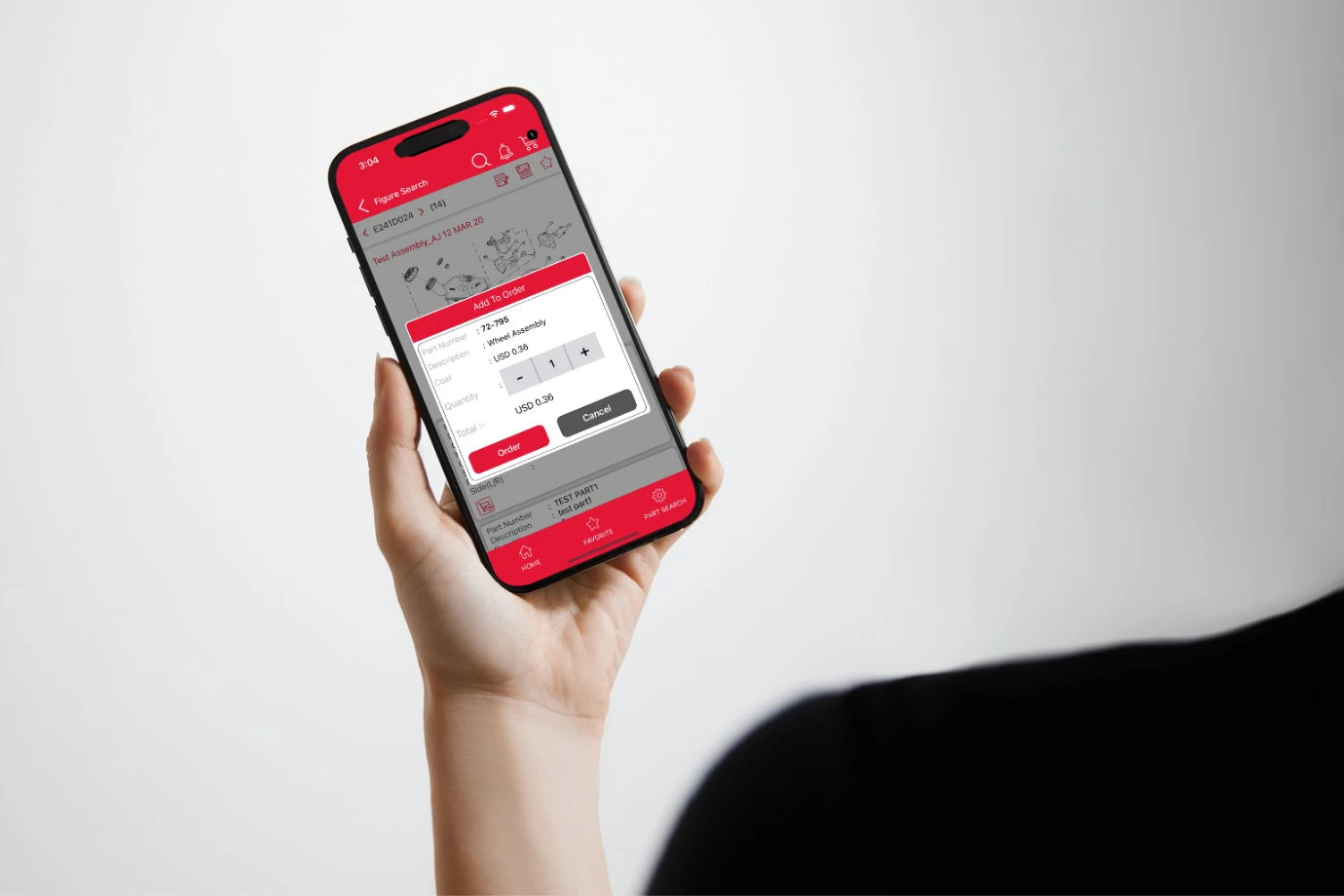 User interacting with the Intelli Commerce platform to order spare parts