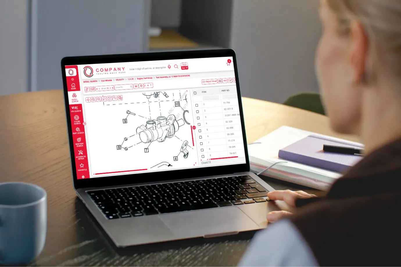 Dealer using Intelli Catalog to identify and order correct parts