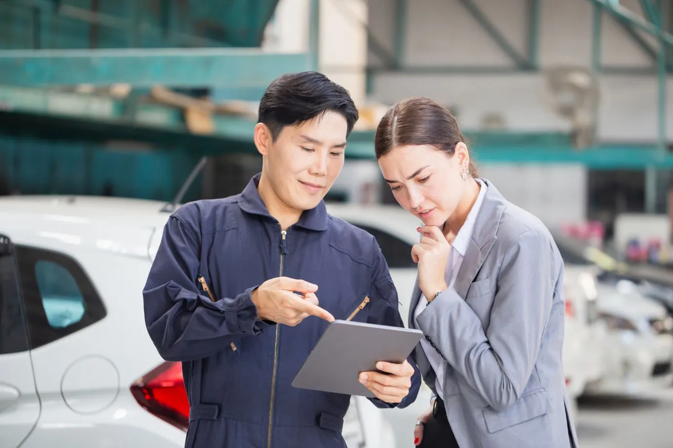 Dealer and service technician interacting with core AI components for aftermarket tasks.