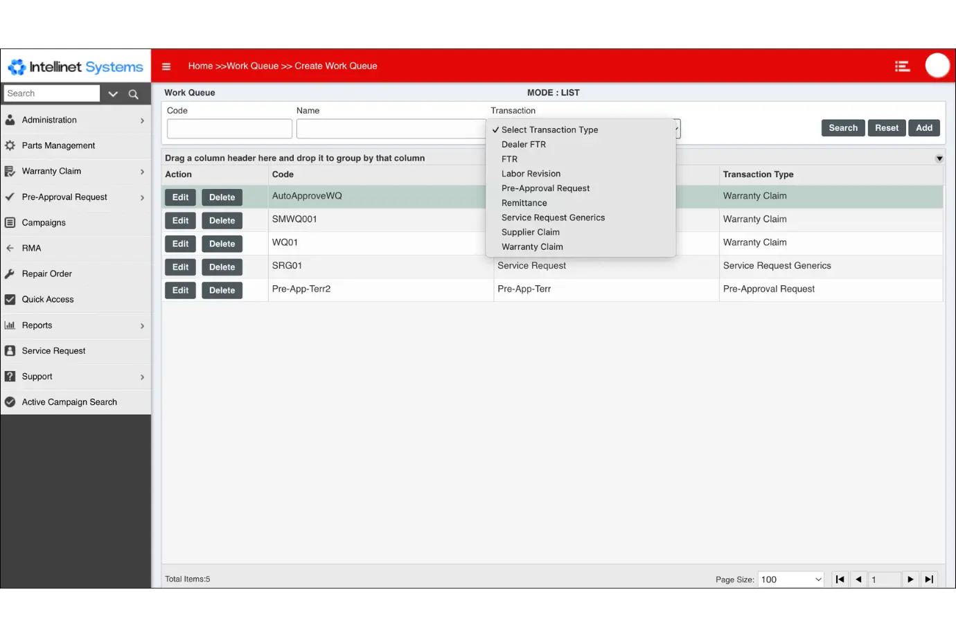 programmable work queue system for OEMs in Intelli Warranty routes the transaction to the correct queue automatically