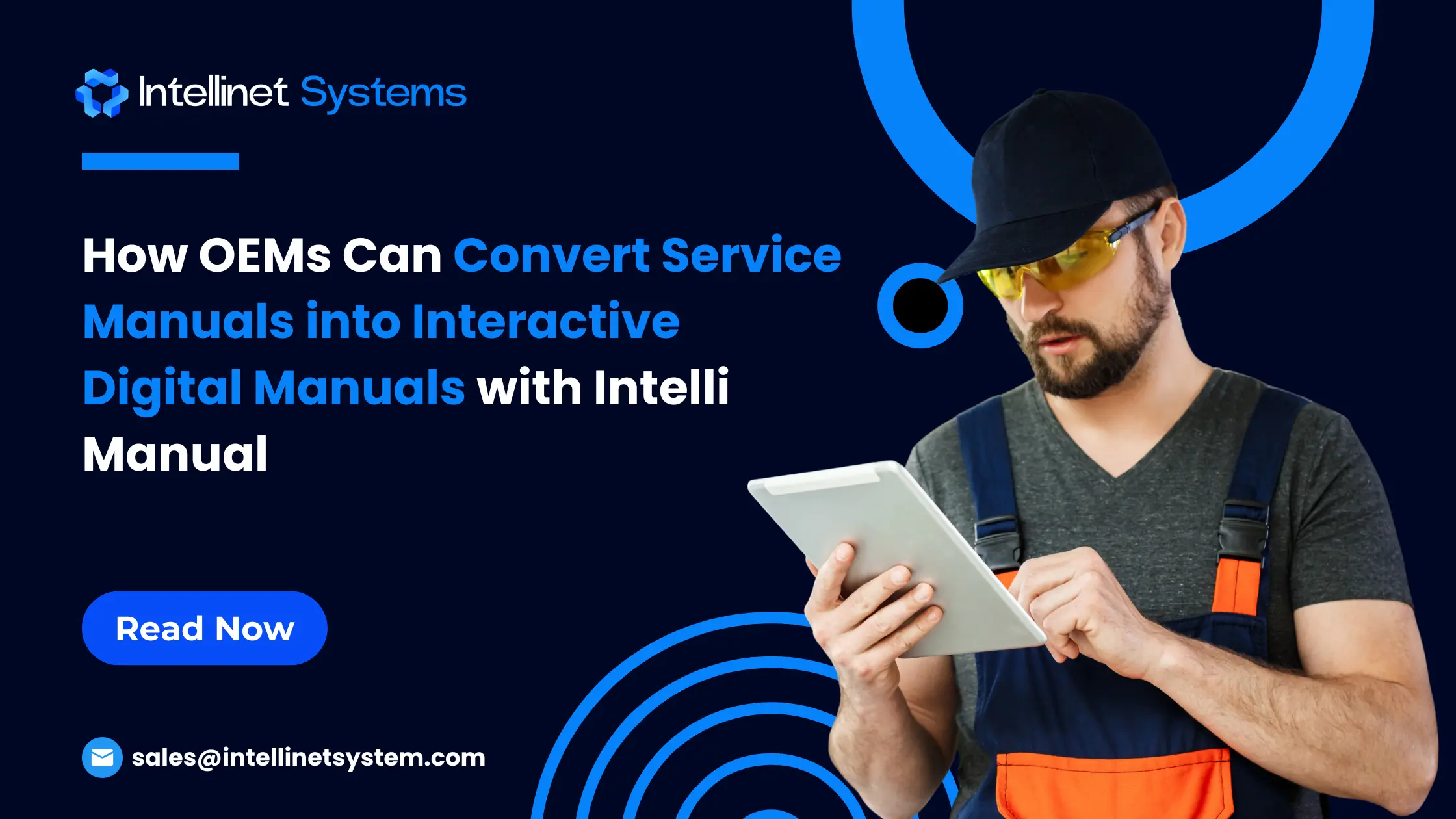 OEM technician using Intelli Manual to access interactive digital service manuals on a tablet