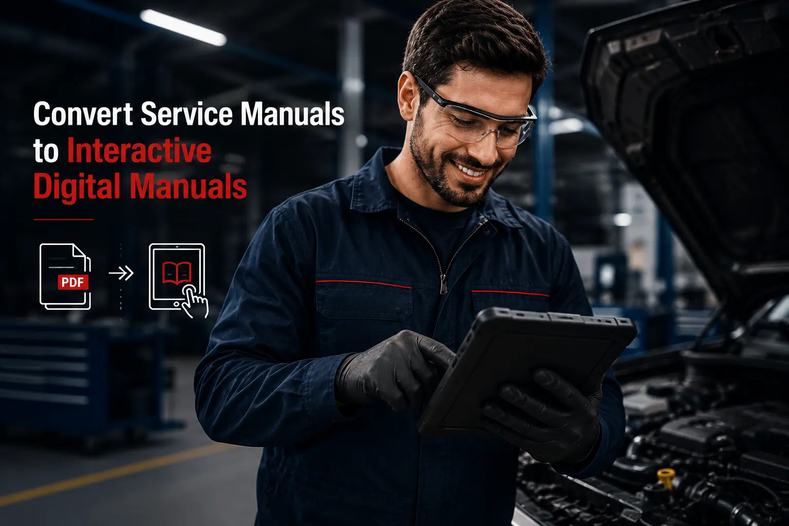 Technician searching AI-powered interactive digital service manual instead of PDF