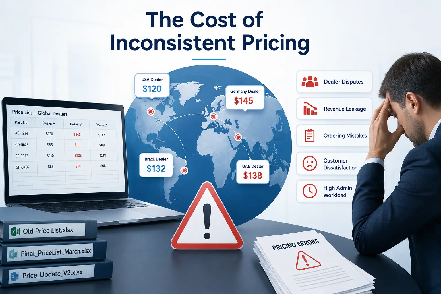Dealer pricing disputes and revenue leakage caused by inconsistent spare parts pricing