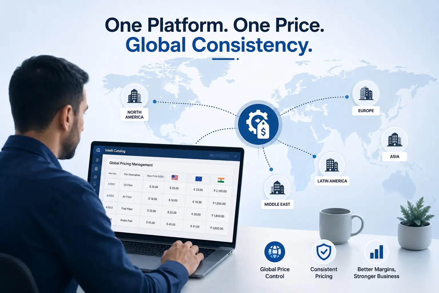 OEM using Intelli Catalog to manage centralized global spare parts pricing across dealer networks